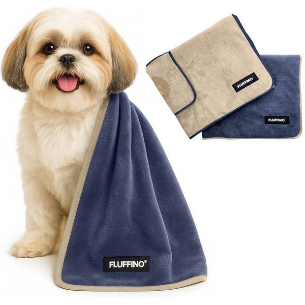 FLUFFINO® Hundehandtuch Mikrofaser 2er-Pack 90x50cm Beige & Blau, FLUFFINO Hundehandtuch (2er-Pack) dog towel (2-pack)