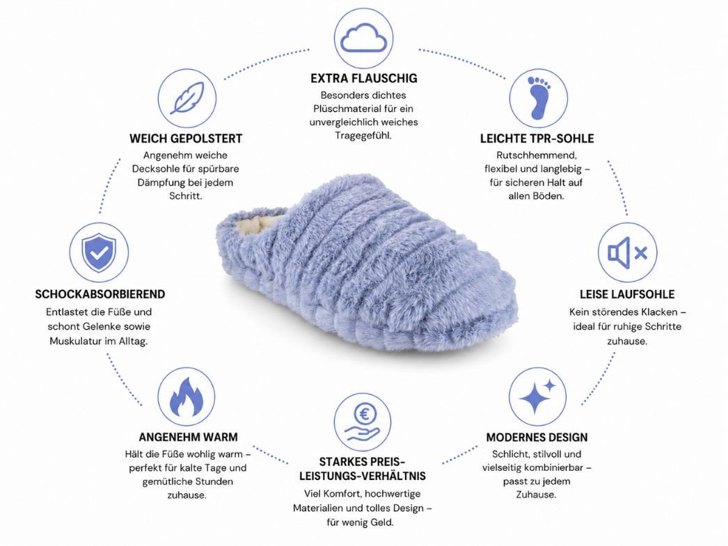 Fluffys Veluna Damen Pantoffeln, iceblau, warm, weich Hausschuh – Bild 3 von 5