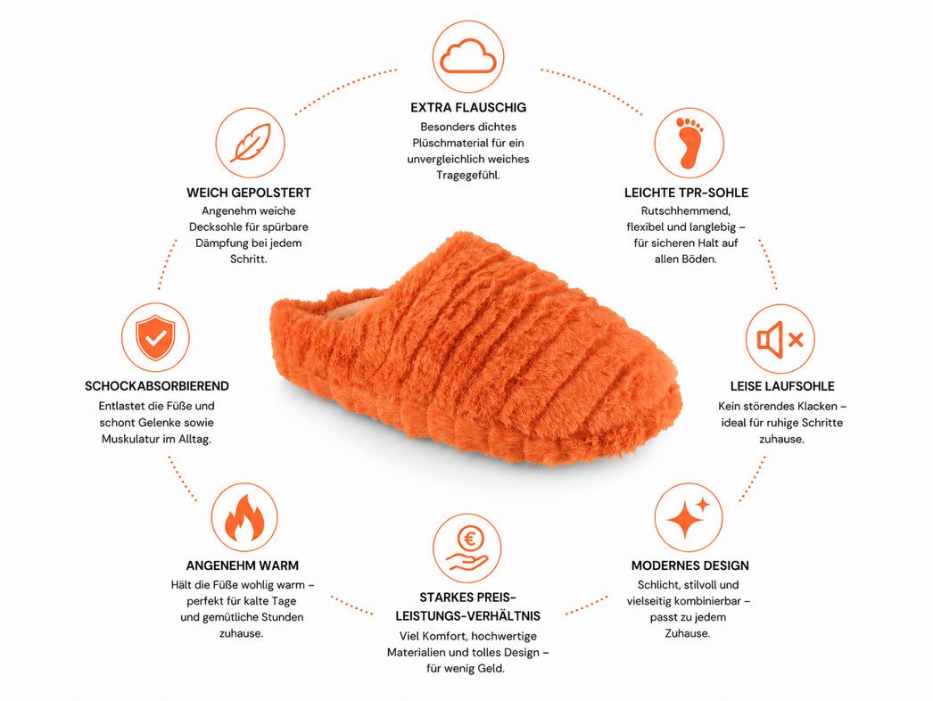 Fluffys Veluna Damen Pantoffeln, orange, warm, weich Hausschuh – Bild 3 von 5