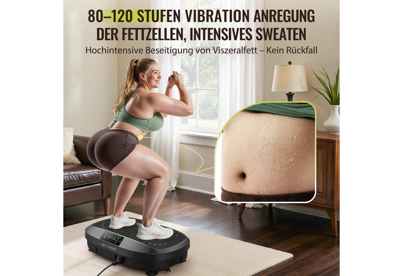 FLYBIRD Vibrationsplatte 120 Leistungsstarke einstellbare Geschwindigkeiten mit 150KG Tragkraft, 120 Intensitätsstufen, (1 tlg), mit Fernbedienung und 2880 U/mi – Bild 3 von 5