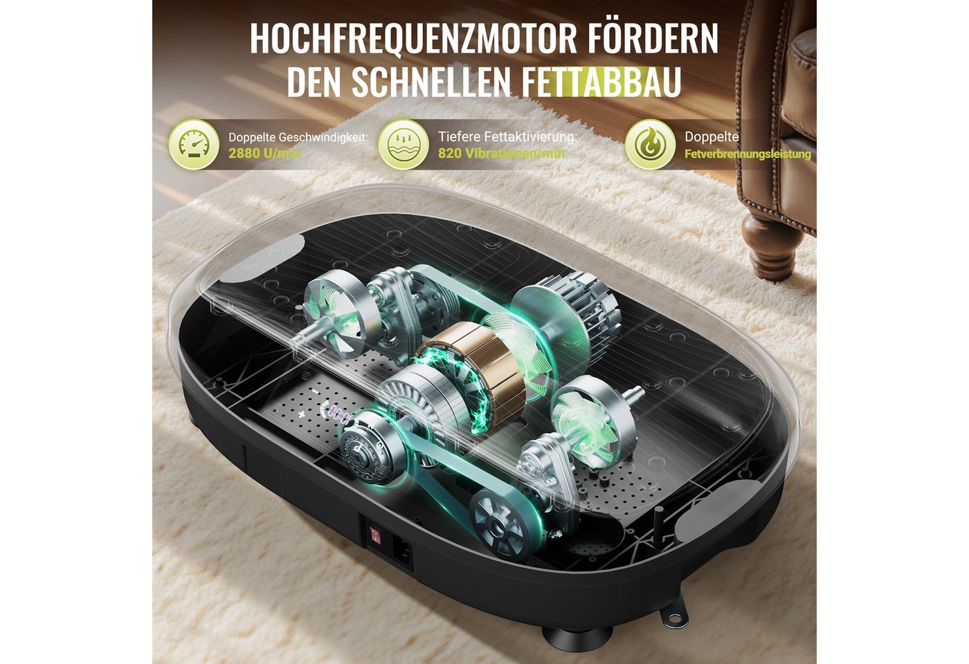 FLYBIRD Vibrationsplatte 120 Leistungsstarke einstellbare Geschwindigkeiten mit 150KG Tragkraft, 120 Intensitätsstufen, (1 tlg), mit Fernbedienung und 2880 U/mi – Bild 4 von 5