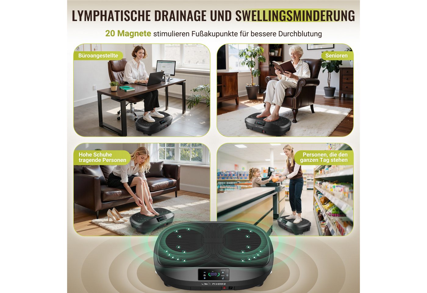 FLYBIRD Vibrationsplatte 120 Leistungsstarke einstellbare Geschwindigkeiten mit 150KG Tragkraft, 120 Intensitätsstufen, (1 tlg), mit Fernbedienung und 2880 U/mi – Bild 5 von 5