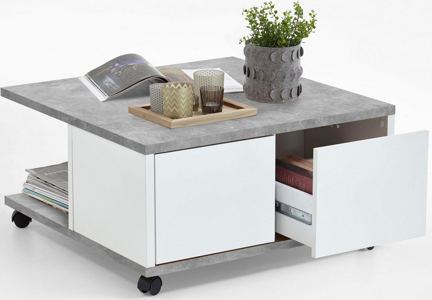 FMD Couchtisch Twin, Sofatisch mit Rollen, Push-to-open, viel Stauraum, Breite: 70 cm – Bild 2 von 5