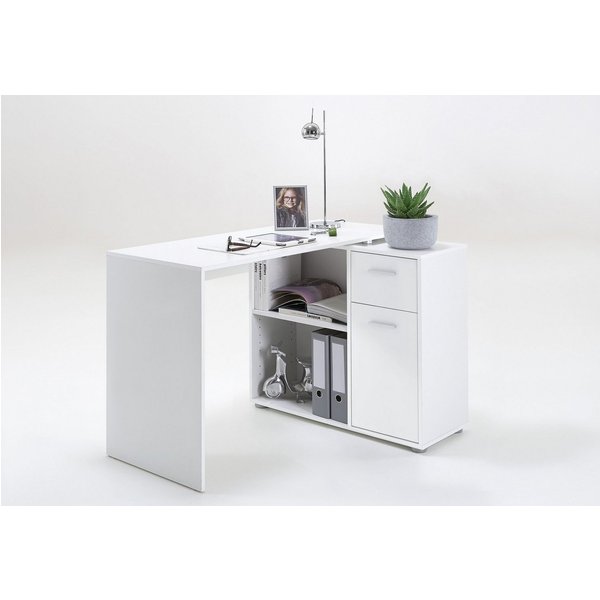 FMD Eckschreibtisch AUGSBURG, Schreibtisch/ Sideboard m. Stauraum, beids. montierb., 117 oder 148 cm