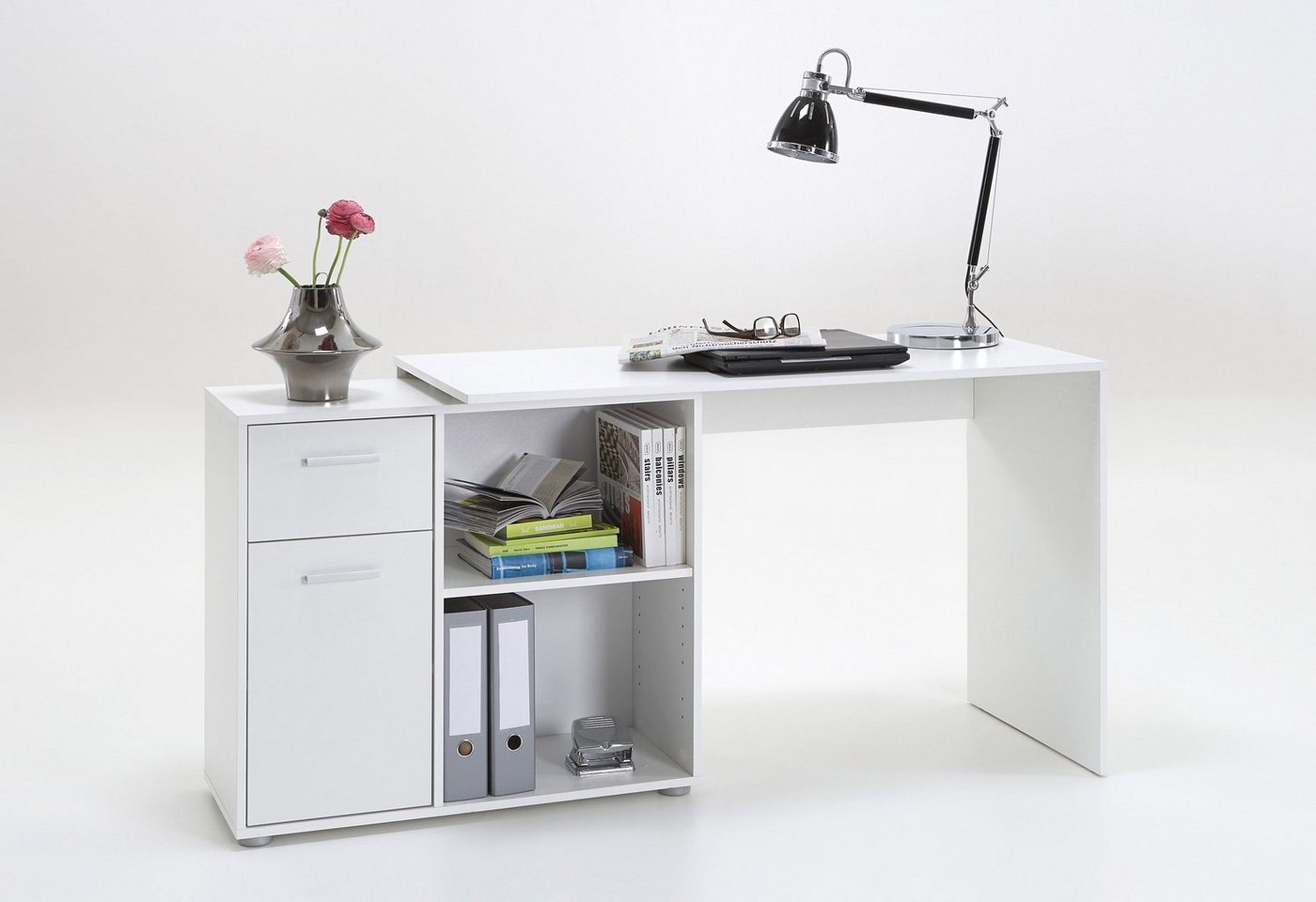 FMD Eckschreibtisch AUGSBURG, Schreibtisch/ Sideboard m. Stauraum, beids. montierb., 117 oder 148 cm – Bild 4 von 5