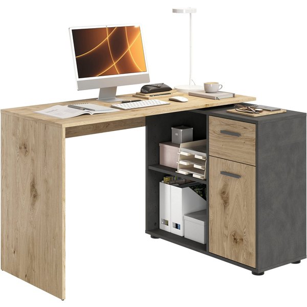 FMD Eckschreibtisch AUGSBURG, Schreibtisch/ Sideboard m. Stauraum, beids. montierb., 117 oder 148 cm