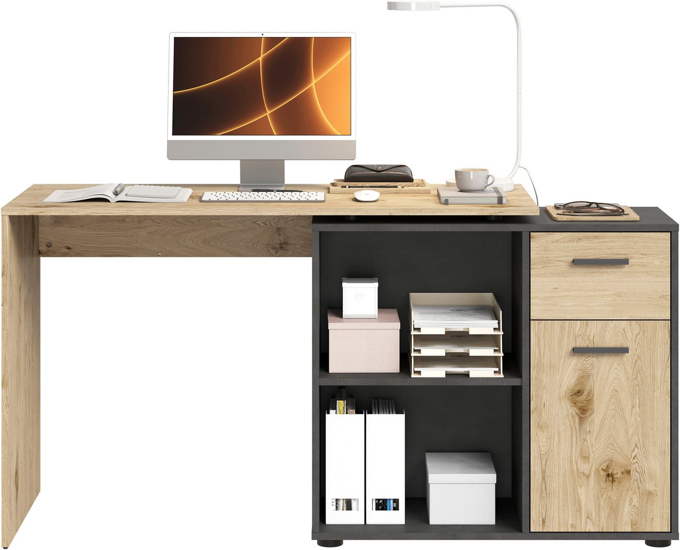 FMD Eckschreibtisch AUGSBURG, Schreibtisch/ Sideboard m. Stauraum, beids. montierb., 117 oder 148 cm – Bild 4 von 5