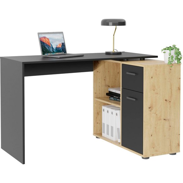 FMD Eckschreibtisch AUGSBURG, Schreibtisch/ Sideboard m. Stauraum, beids. montierb., 117 oder 148 cm