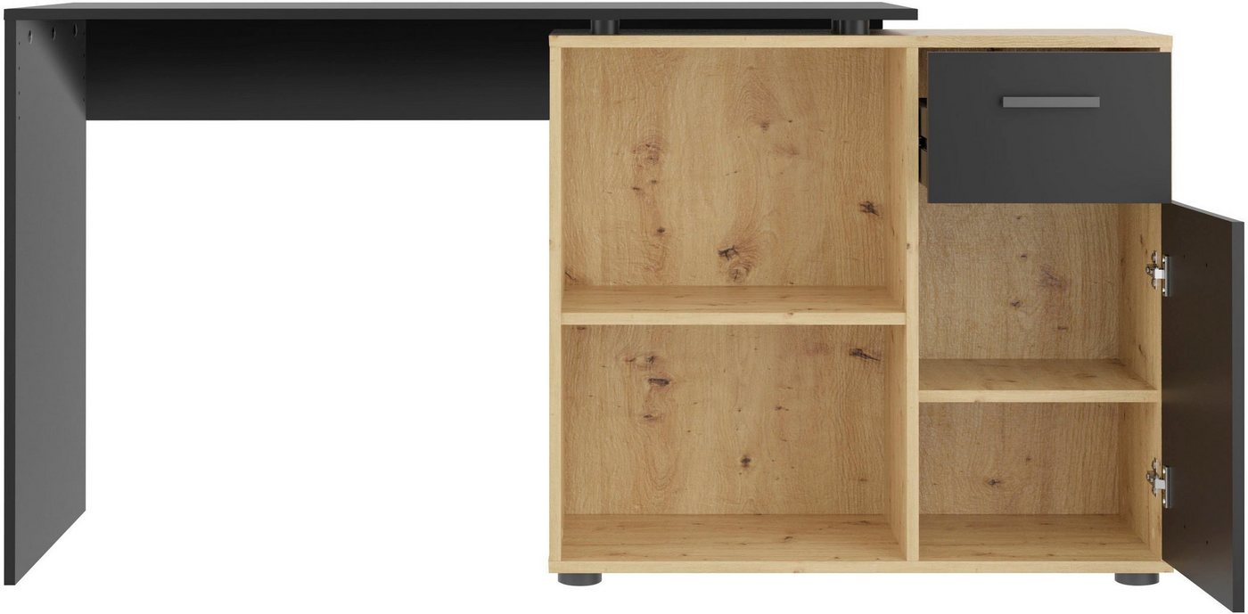 FMD Eckschreibtisch AUGSBURG, Schreibtisch/ Sideboard m. Stauraum, beids. montierb., 117 oder 148 cm – Bild 5 von 5
