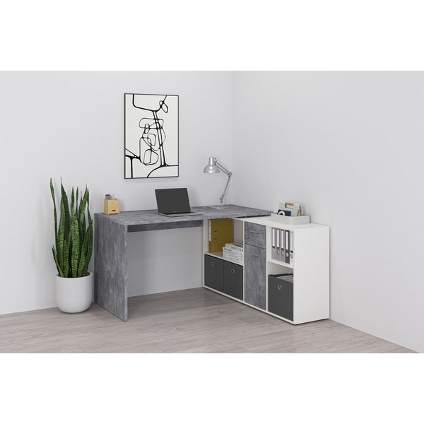 FMD Eckschreibtisch Lexo, Schreibtisch/Sideboard viel Stauraum, beidseitig montierb., 136/205 cm