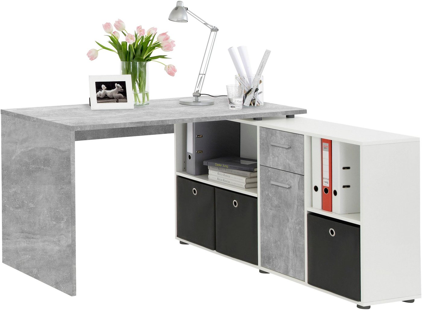 FMD Eckschreibtisch Lexo, Schreibtisch/Sideboard viel Stauraum, beidseitig montierb., 136/205 cm – Bild 2 von 5