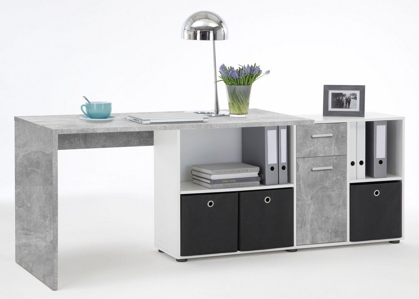 FMD Eckschreibtisch Lexo, Schreibtisch/Sideboard viel Stauraum, beidseitig montierb., 136/205 cm – Bild 5 von 5