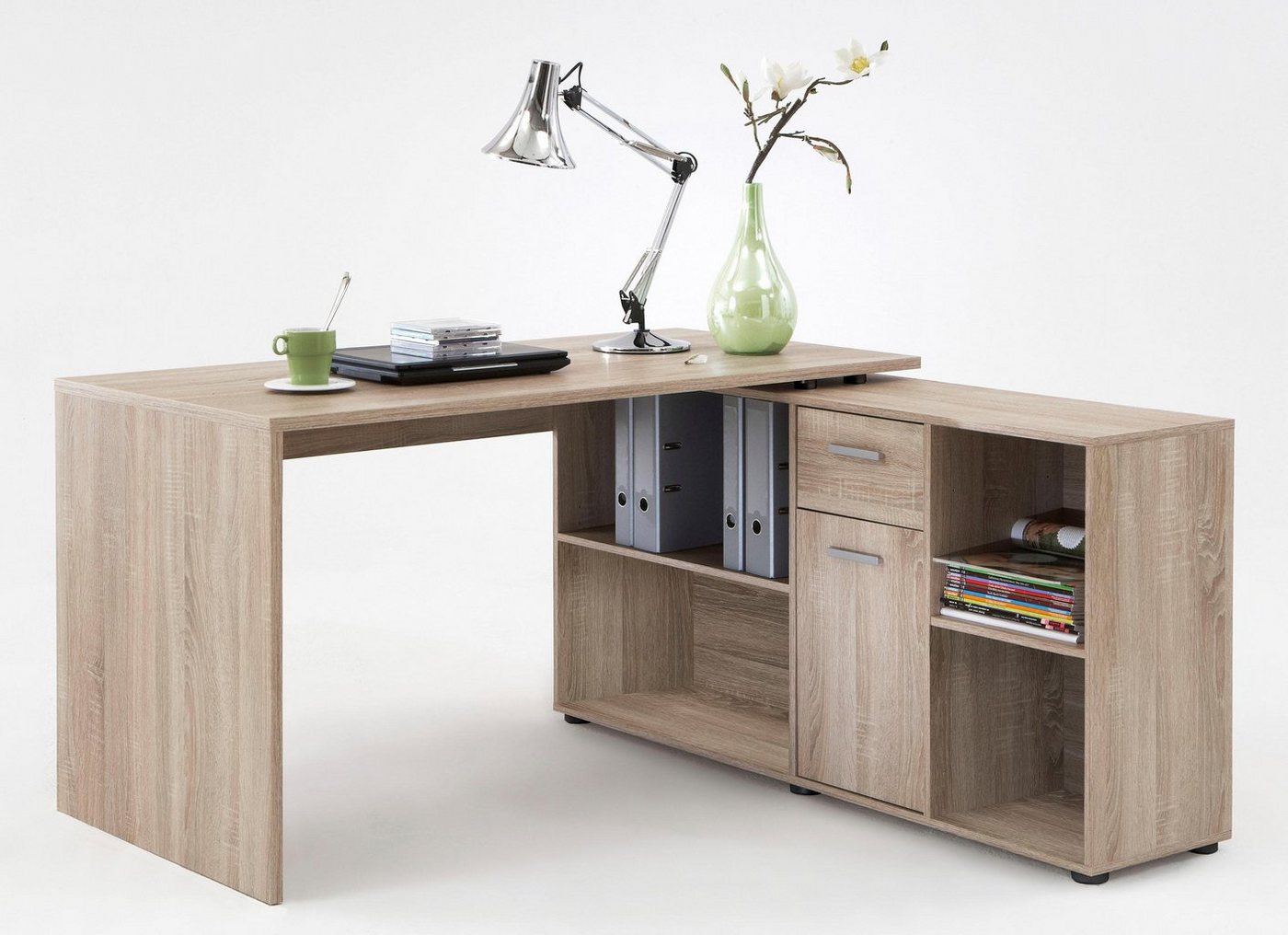 FMD Eckschreibtisch Lexo, Schreibtisch/Sideboard viel Stauraum, beidseitig montierb., 136/205 cm – Bild 4 von 5