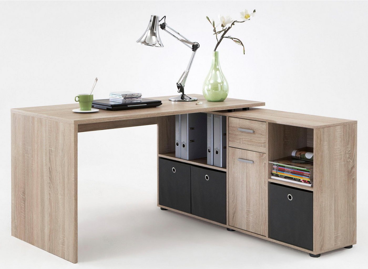 FMD Eckschreibtisch Lexo, Schreibtisch/Sideboard viel Stauraum, beidseitig montierb., 136/205 cm – Bild 5 von 5