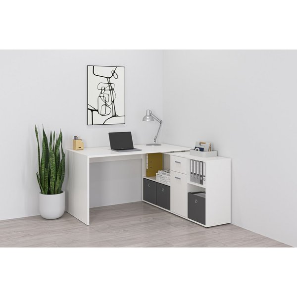 FMD Eckschreibtisch Lexo, Schreibtisch/Sideboard viel Stauraum, beidseitig montierb., 136/205 cm