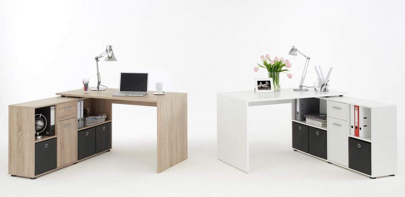 FMD Eckschreibtisch Lexo, Schreibtisch/Sideboard viel Stauraum, beidseitig montierb., 136/205 cm – Bild 4 von 5
