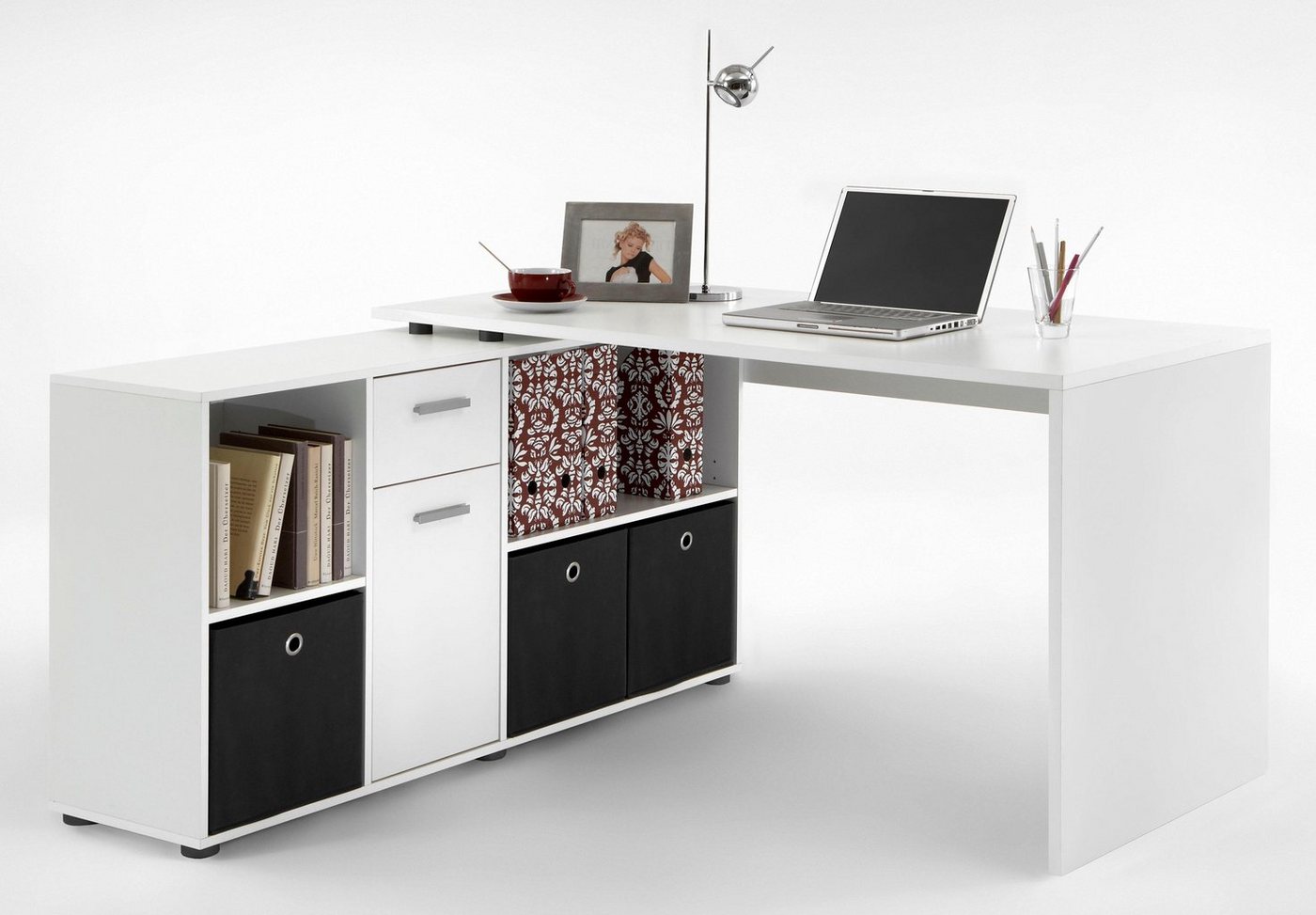 FMD Eckschreibtisch Lexo, Schreibtisch/Sideboard viel Stauraum, beidseitig montierb., 136/205 cm – Bild 5 von 5