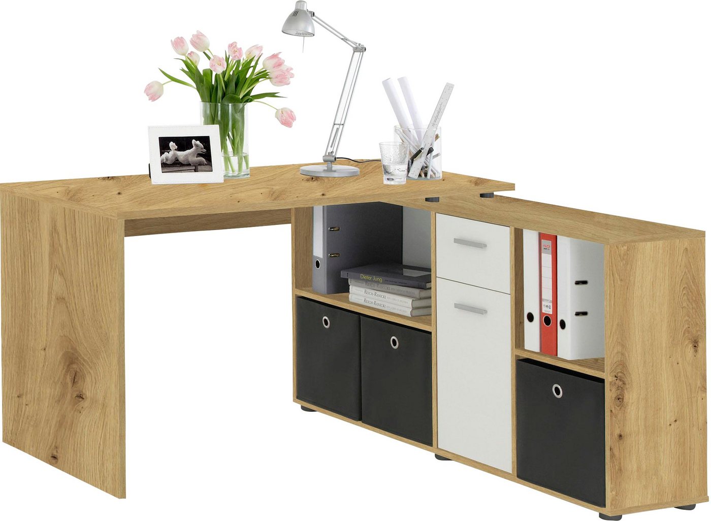 FMD Eckschreibtisch Lexo, Schreibtisch/Sideboard viel Stauraum, beidseitig montierb., 136/205 cm – Bild 2 von 5