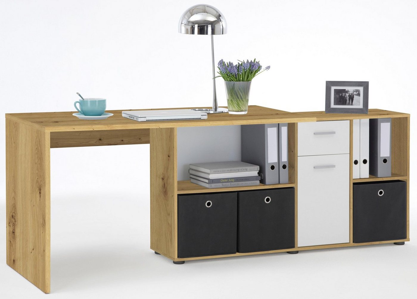 FMD Eckschreibtisch Lexo, Schreibtisch/Sideboard viel Stauraum, beidseitig montierb., 136/205 cm – Bild 5 von 5