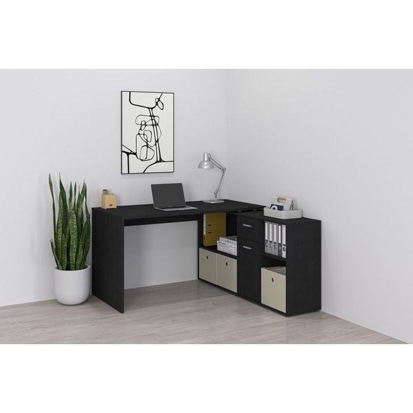 FMD Eckschreibtisch Lexo, Schreibtisch/Sideboard viel Stauraum, beidseitig montierb., 136/205 cm