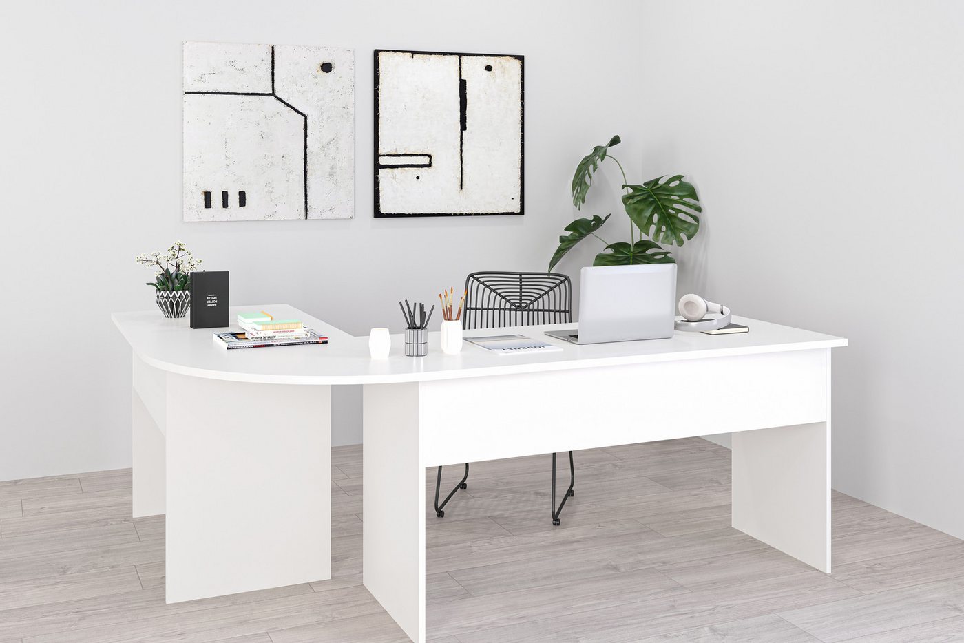 FMD Eckschreibtisch Tiell, Winkelschreibtisch, Bürotisch, beidseitig montierbar, 205/155 cm – Bild 2 von 5