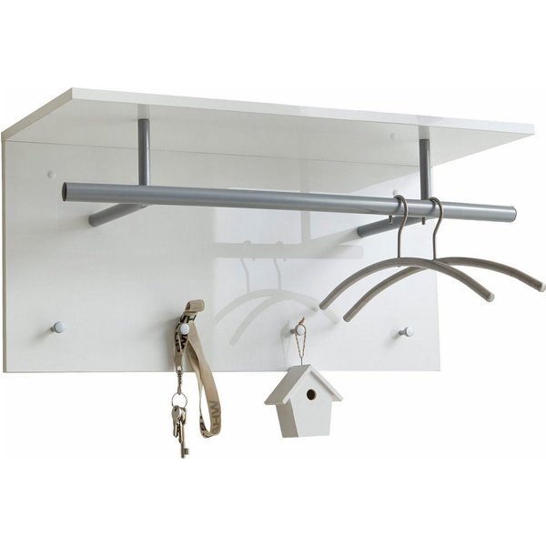 FMD Garderobenpaneel Spot, Wandgarderobe mit Kleiderstange, Ablage und vier Haken, Breite 72 cm