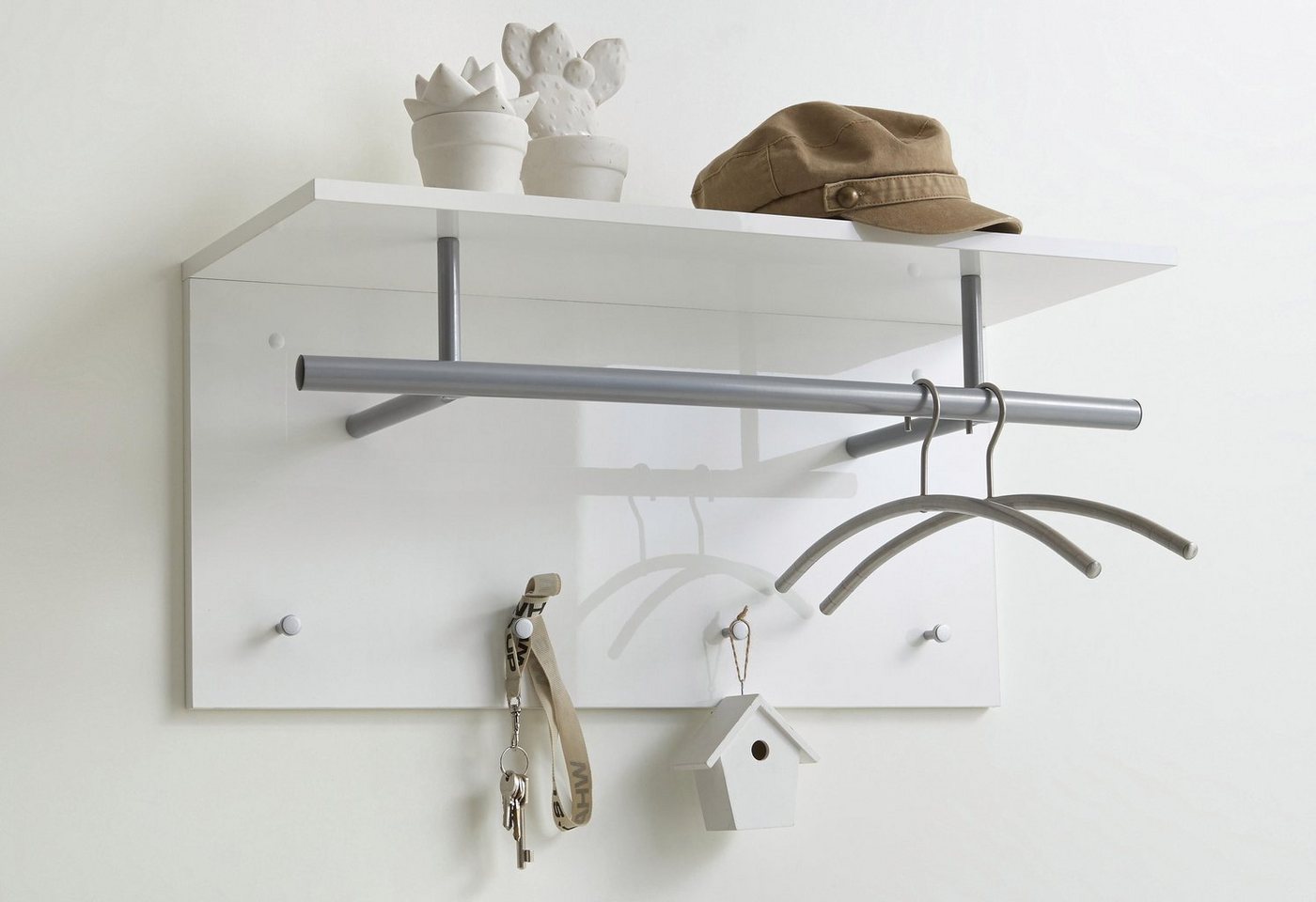 FMD Garderobenpaneel Spot, Wandgarderobe mit Kleiderstange, Ablage und vier Haken, Breite 72 cm – Bild 2 von 5