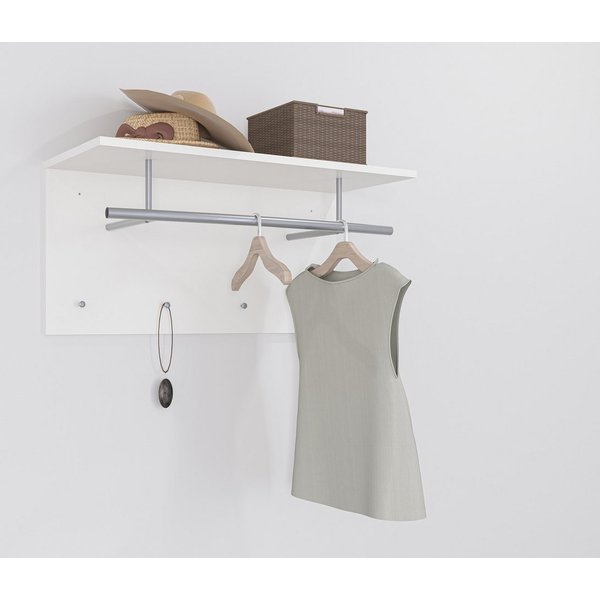 FMD Garderobenpaneel Spot, Wandgarderobe mit Kleiderstange, Ablage und vier Haken, Breite 72 cm