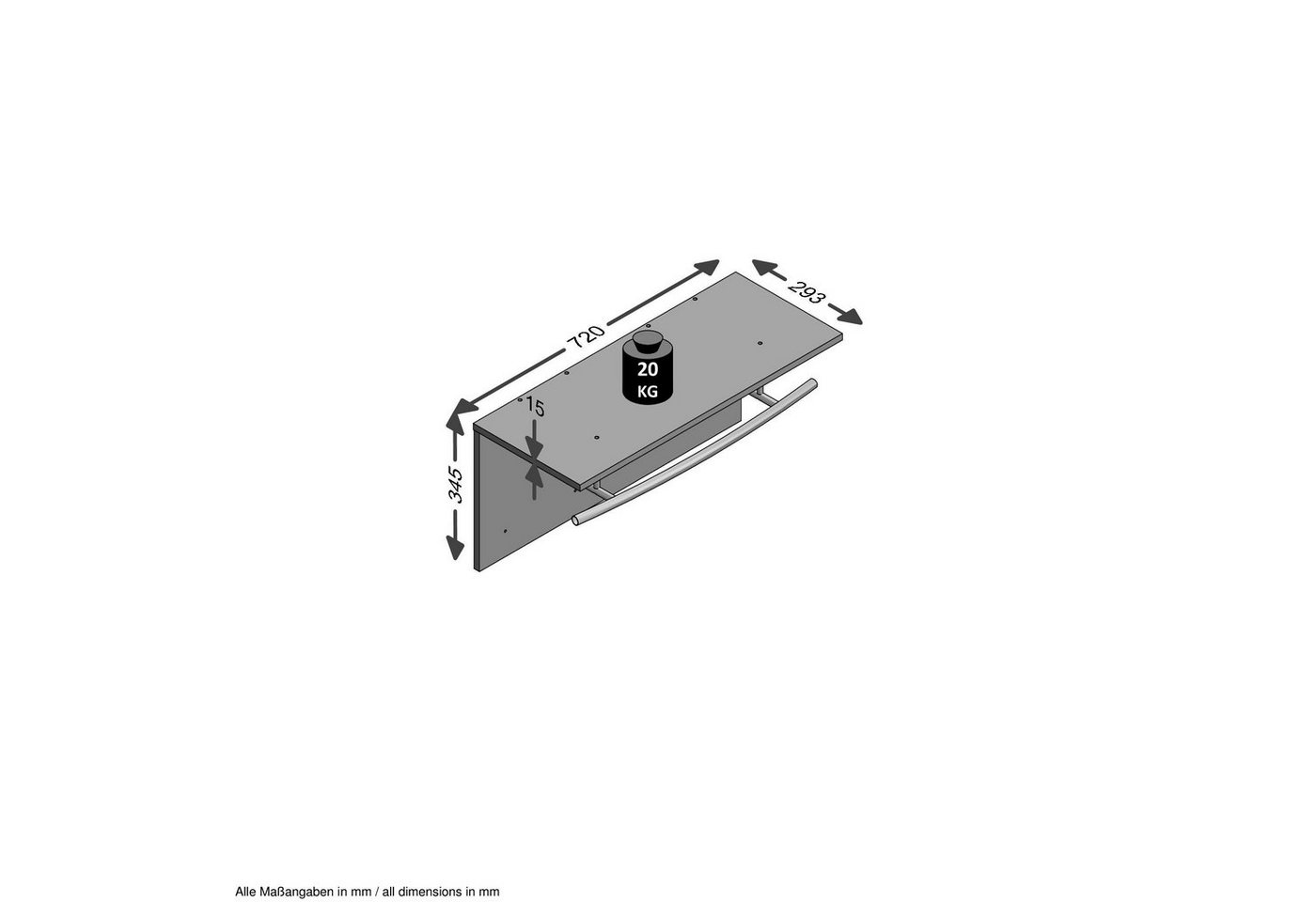 FMD Garderobenpaneel Spot, Wandgarderobe mit Kleiderstange, Ablage und vier Haken, Breite 72 cm – Bild 5 von 5