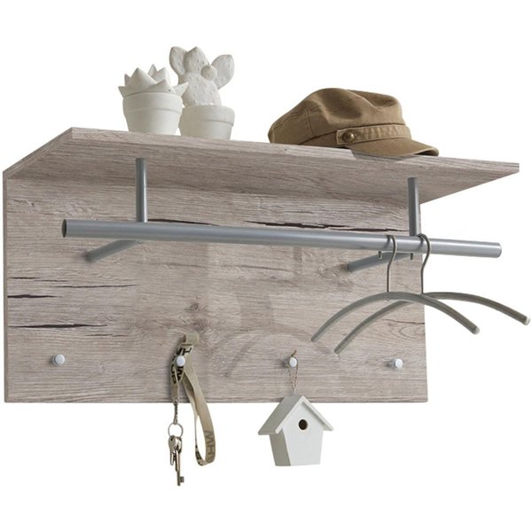 FMD Garderobenpaneel Spot, Wandgarderobe mit Kleiderstange, Ablage und vier Haken, Breite 72 cm