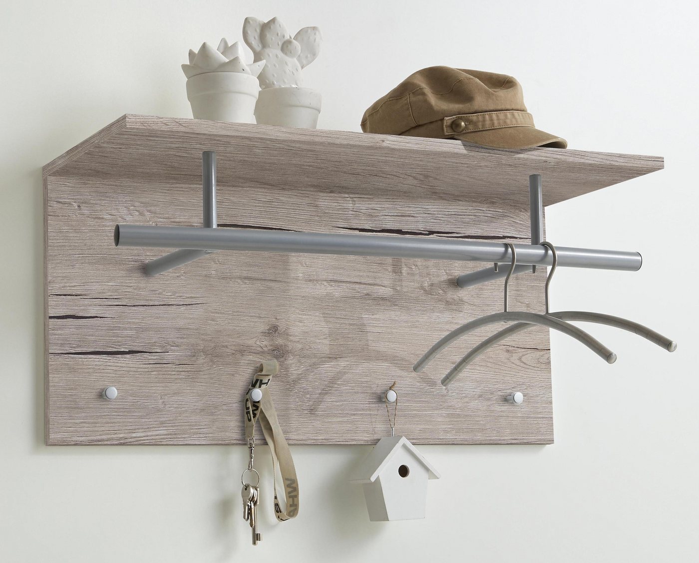 FMD Garderobenpaneel Spot, Wandgarderobe mit Kleiderstange, Ablage und vier Haken, Breite 72 cm – Bild 2 von 5