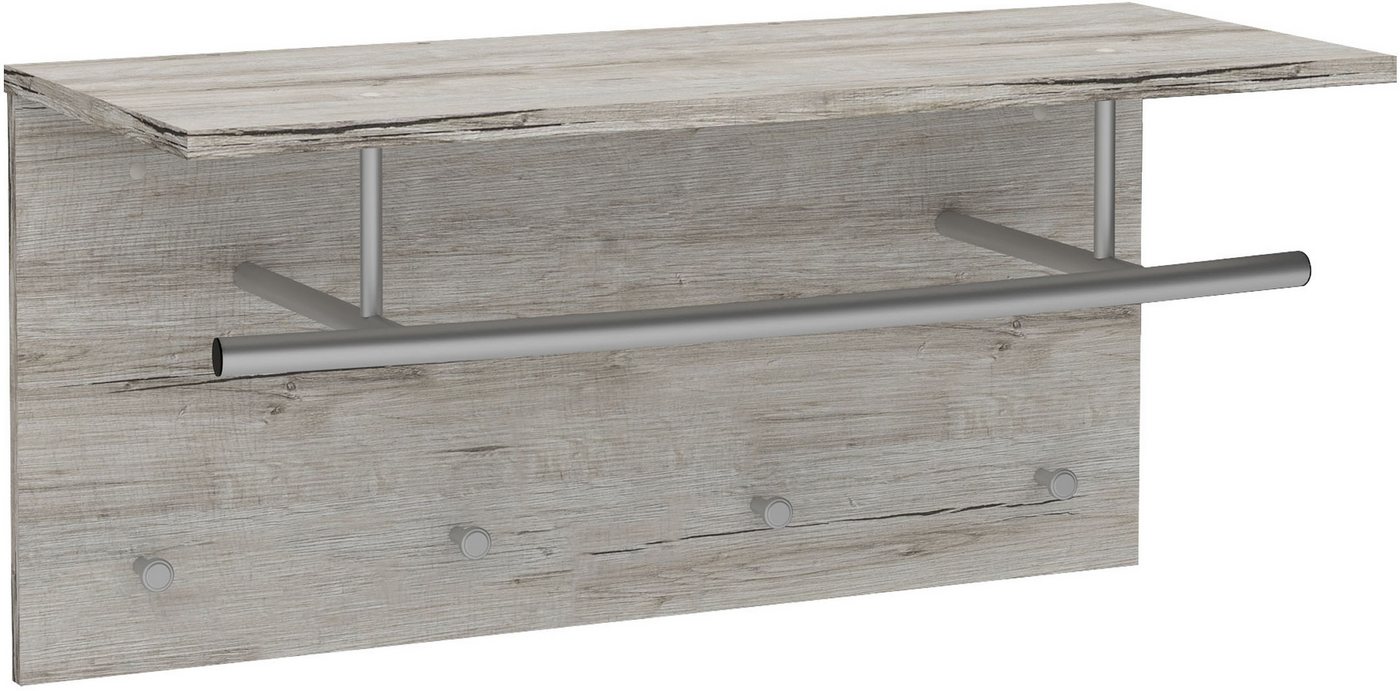 FMD Garderobenpaneel Spot, Wandgarderobe mit Kleiderstange, Ablage und vier Haken, Breite 72 cm – Bild 4 von 5