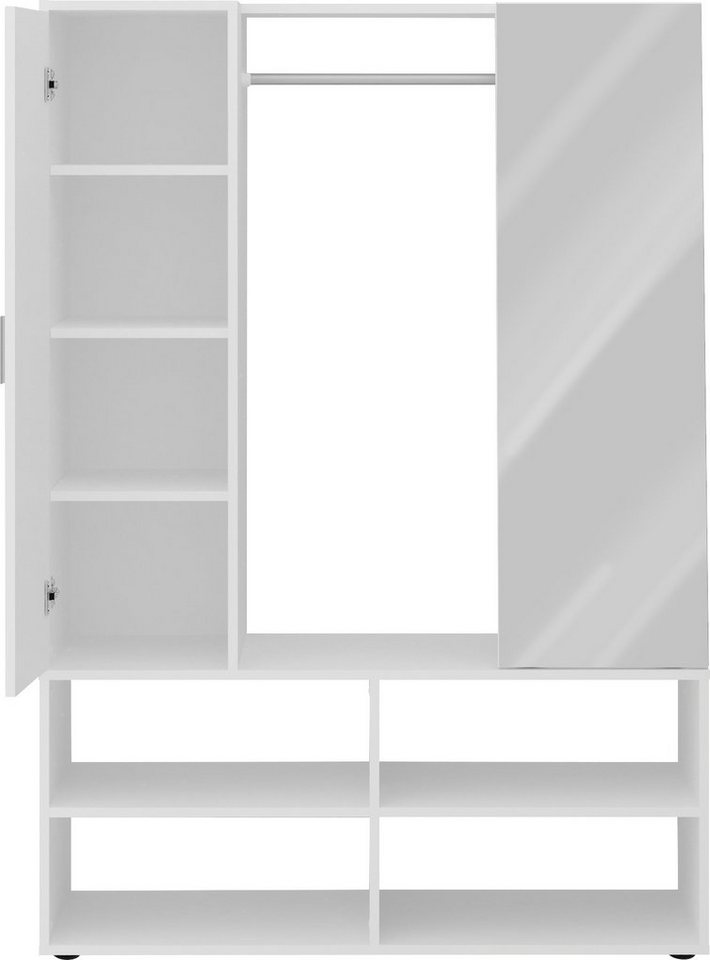 FMD Kompaktgarderobe Auma mit Tür, Spiegel, Kleiderstange und Ablagefächern, Breite 105 cm – Bild 2 von 5