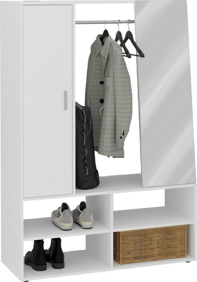 FMD Kompaktgarderobe Auma mit Tür, Spiegel, Kleiderstange und Ablagefächern, Breite 105 cm – Bild 4 von 5