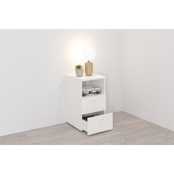 FMD Nachtkonsole Suva, Nachttisch m. 2 Schubkästen und offenem Fach, 60 cm hoch, 35 cm breit