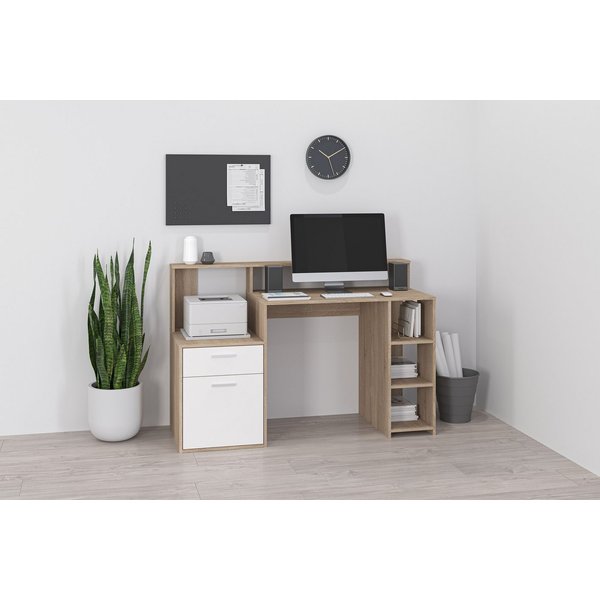 FMD Regal-Schreibtisch Bolton, Schreibtisch mit Stauraum und Ablage, offene Fächer, Breite 138,5 cm