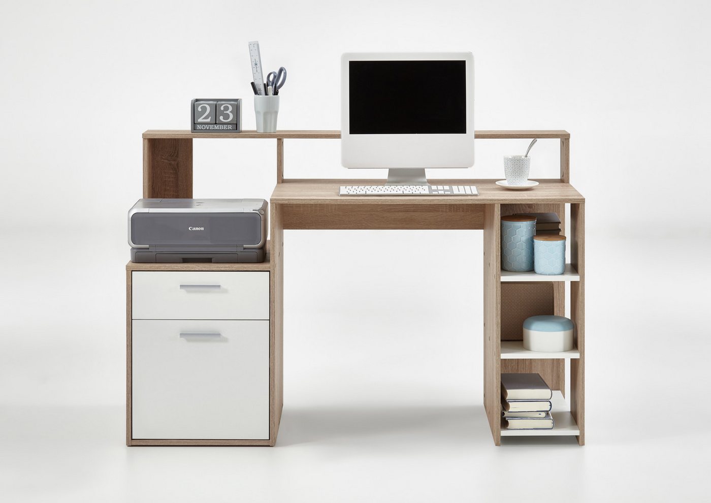 FMD Regal-Schreibtisch Bolton, Schreibtisch mit Stauraum und Ablage, offene Fächer, Breite 138,5 cm – Bild 2 von 5