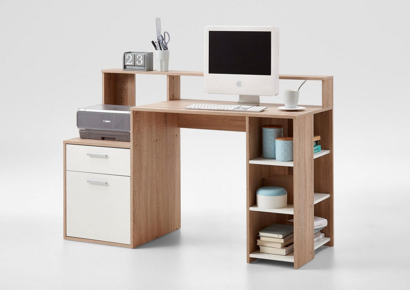 FMD Regal-Schreibtisch Bolton, Schreibtisch mit Stauraum und Ablage, offene Fächer, Breite 138,5 cm – Bild 4 von 5