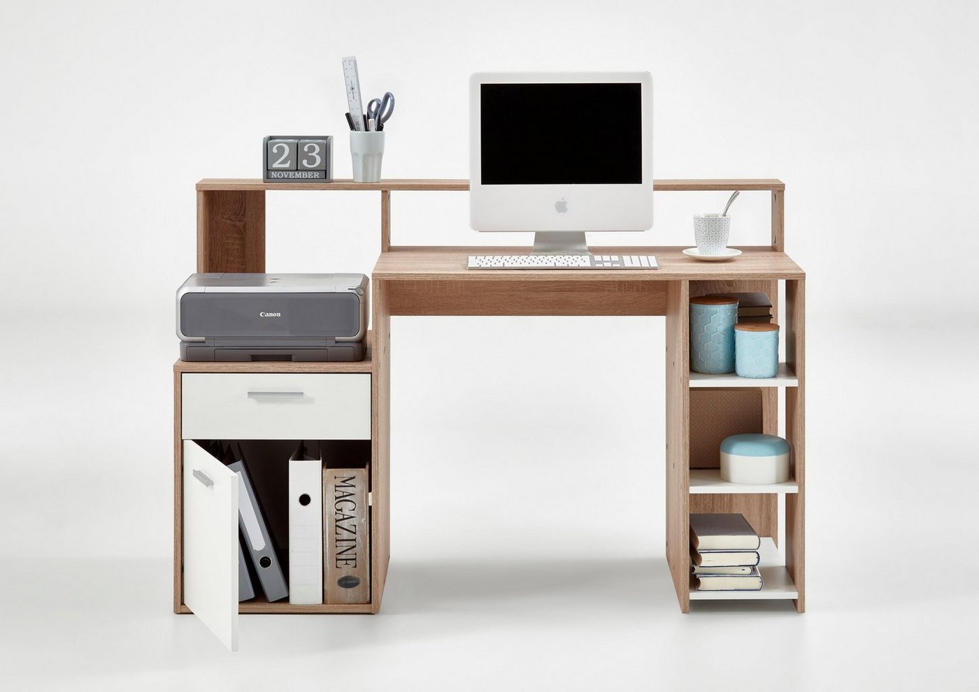 FMD Regal-Schreibtisch Bolton, Schreibtisch mit Stauraum und Ablage, offene Fächer, Breite 138,5 cm – Bild 5 von 5