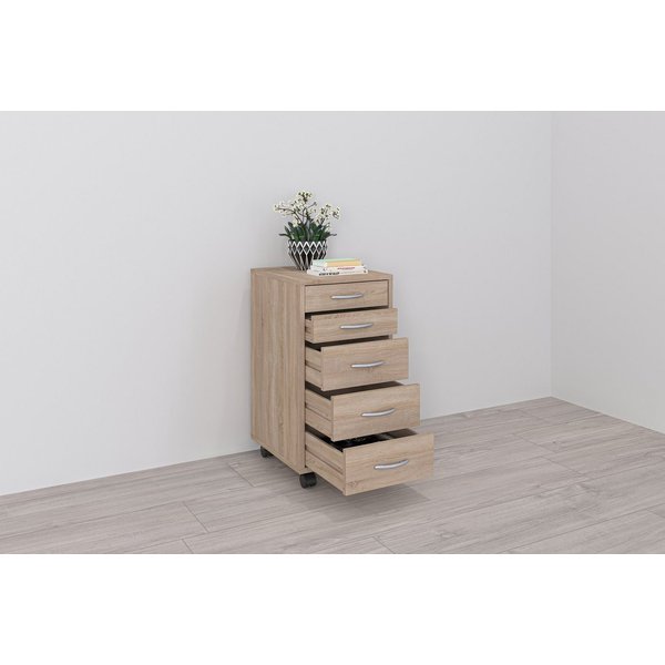 FMD Rollcontainer Freddy, Büroaufbwahrung mit 5 Schubkästen auf Rollen, Höhe 63 cm