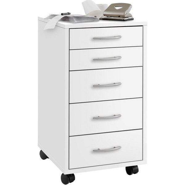 FMD Rollcontainer Freddy, Büroaufbwahrung mit 5 Schubkästen auf Rollen, Höhe 63 cm