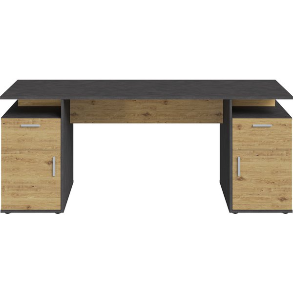 FMD Schreibtisch Levi, Extrabreiter Schreibtisch mit Stauraum, Breite 185 cm