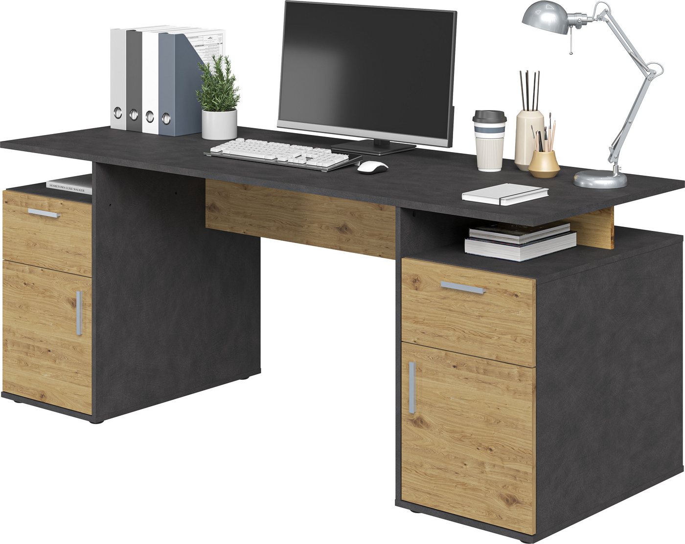 FMD Schreibtisch Levi, Extrabreiter Schreibtisch mit Stauraum, Breite 185 cm – Bild 2 von 5