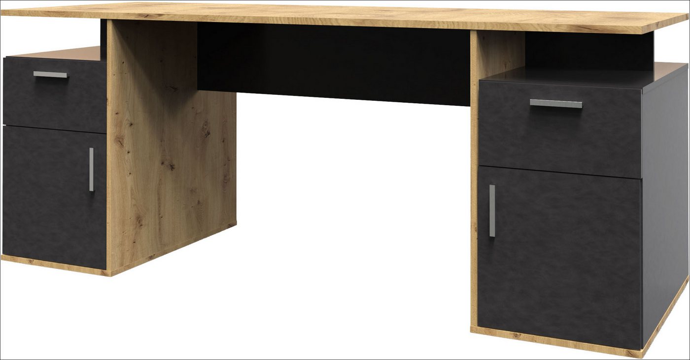 FMD Schreibtisch Levi, Extrabreiter Schreibtisch mit Stauraum, Breite 185 cm – Bild 4 von 5