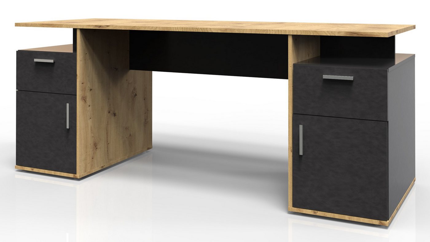 FMD Schreibtisch Levi, Extrabreiter Schreibtisch mit Stauraum, Breite 185 cm – Bild 5 von 5