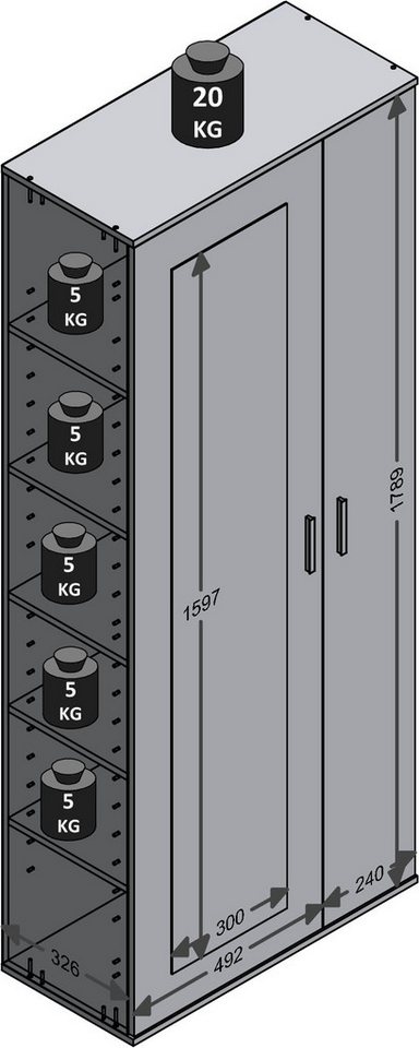 FMD Stauraumschrank Flurschr., Aktenschr., verstellb. Böden, mit/ohne Spiegel, B: 74 cm – Bild 5 von 5