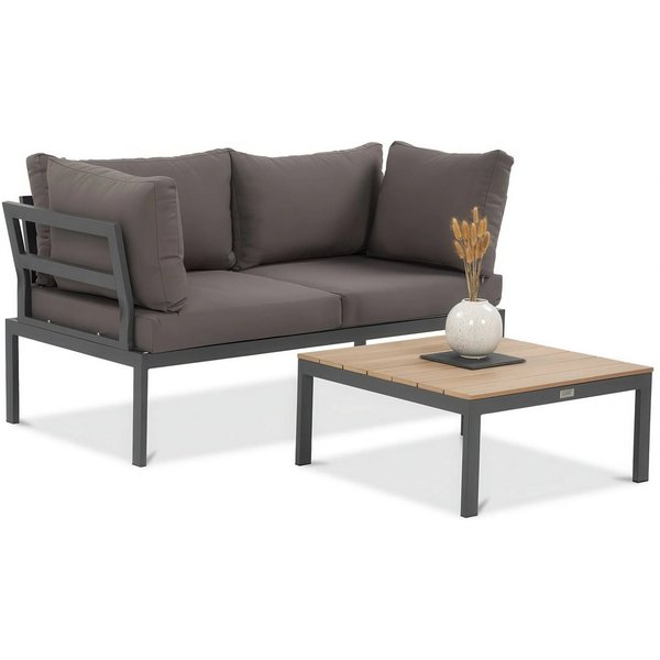 Focus Garden Gartenlounge-Set "JAVA" Ecksofa 2-Sitzer, mit Tisch, Kompakt - Klein, Outdoor, (2-tlg), Modular, Grau / Schwarz, verzinkter Stahl, Gartenmöbel-Set,