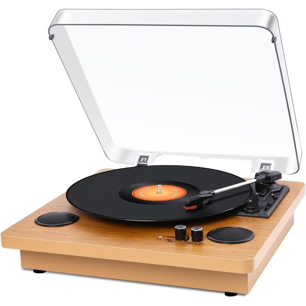 Fofile Bluetooth 5.4 Schallplattenspieler 2 Stereo-Lautsprecher 3-Gang Plattenspieler (Riemenantrieb, 33-1/3, 45, 78 U/min und 7/10/12 Zoll Schallplatten oder A