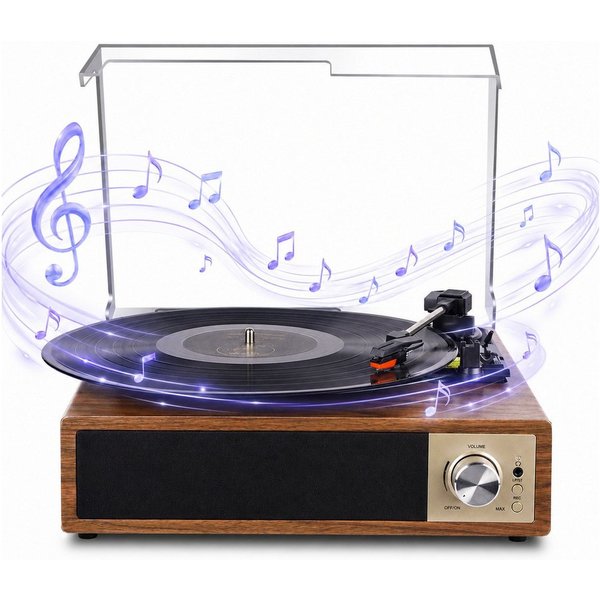 Fofile Bluetooth 5.4 Schallplattenspieler mit 2 Stereo-Lautsprecher 3-Gang Plattenspieler (Vinyl Player, unterstützt Kopfhörer/AUX-Eingang/RCA-Ausgang/USB)