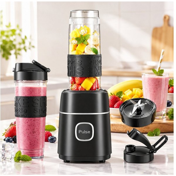 Fofile Standmixer Smoothie Maker 500W Mini Mixer mit 2x570ml Tritan BPA Freier Flasche, 500 W, Tragbarer Edelstahl Blender, 4 Blatt, leicht zu reinigen, 22.000 